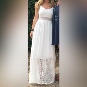 Altard State Cream Off White Lace Cutout Sleeveless Maxi Dress